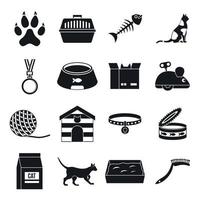 conjunto de ícones de ferramentas de cuidado de gato, estilo simples vetor