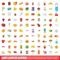 conjunto de 100 ícones de almoço, estilo cartoon vetor