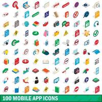 conjunto de 100 ícones de aplicativos móveis, estilo 3d isométrico vetor