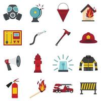 ferramentas de bombeiro definir ícones planos vetor