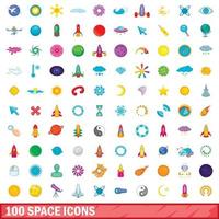 conjunto de 100 ícones de espaço, estilo cartoon vetor