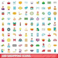 conjunto de 100 ícones de compras, estilo cartoon vetor