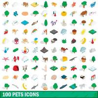 conjunto de 100 ícones de animais de estimação, estilo 3d isométrico vetor