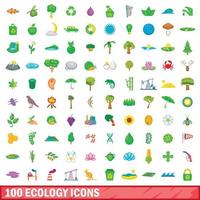 conjunto de 100 ícones de ecologia, estilo cartoon vetor