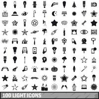 100 ícones de luz definidos em estilo simples vetor