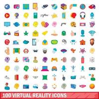 conjunto de 100 ícones de realidade virtual, estilo cartoon vetor
