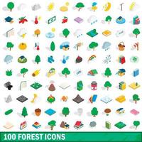 conjunto de 100 ícones da floresta, estilo 3d isométrico vetor