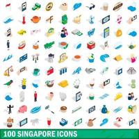 conjunto de 100 ícones de singapura, estilo 3d isométrico vetor