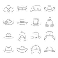 conjunto de ícones de chapéu de cocar, estilo de contorno vetor