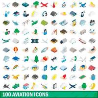 conjunto de 100 ícones de aviação, estilo 3d isométrico vetor