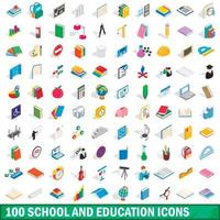 conjunto de 100 ícones de escola e educação vetor