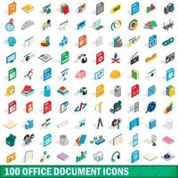 conjunto de 100 ícones de documentos de escritório, estilo 3d isométrico vetor