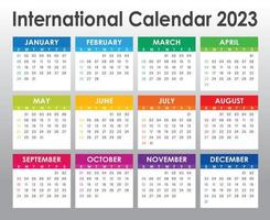 modelo de design vetorial colorido ano 2023, design simples e limpo. calendário para 2023 em fundo branco para organização e negócios. semana começa domingo. modelo de vetor simples. eps10.