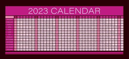 calendário de parede de 2023 anos cor magenta - totalmente editável - vetor