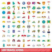 conjunto de 100 ícones de viagens, estilo cartoon vetor