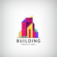 gráfico de vetor de conceito - edifícios coloridos do horizonte urbano. o modelo de logotipo mostra edifícios modernos de forma abstrata. construção de logotipo, estrutura, arquitetura
