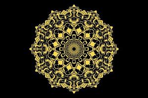 decoração de cor de design dourado de arte mandala no desenho de mão de fundo preto. ilustração vetorial vetor