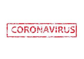 palavra coronavírus na praça vermelha com textura suja. ilustração vetorial de carimbo angustiado sobre fundo branco. vetor