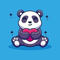 panda fofo segurando ilustração de ícone de vetor de amor