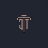 monograma de logotipo inicial jt com vetor de design de ícone de pilar