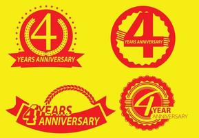 modelo de design de logotipo, adesivo, ícone e camiseta de aniversário de 4 anos vetor