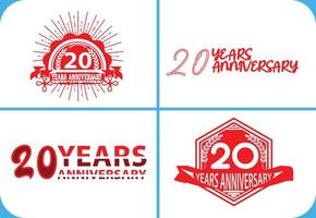 modelo de design de logotipo, adesivo, ícone e camiseta de aniversário de 20 anos vetor
