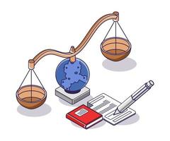 balanças e cadernos de leis mundiais vetor