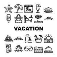 férias de verão desfrutando de conjunto de ícones de viajante vetor