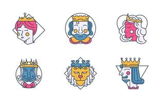 conjunto de modelo de logotipo de rei e rainha vetor
