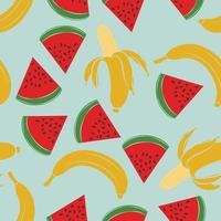 bananas e melancias sem costura de fundo. papel de embrulho exótico da selva. linda estampa com frutas exóticas desenhadas à mão. design de verão para moda, estampa, têxtil e tecido. vetor