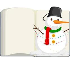 abriu o livro em branco com boneco de neve vetor
