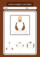 jogo padrão de correspondência com o árabe. planilha para crianças pré-escolares, folha de atividades para crianças vetor