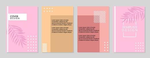 conjunto de designs de capa rosa pastel na moda e minimalista. fundo estético com elementos de folha de palmeira. capa da página do catálogo vetor