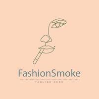 senhora encantadora linda moda elegante mulher abstrata fumando menina cigarro arte de uma linha desenhando logotipo vetor