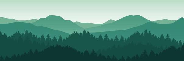 ilustração vetorial de paisagem de montanha e floresta com nascer e pôr do sol nas montanhas vetor