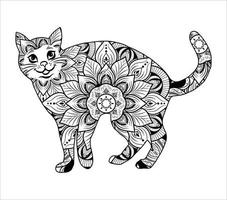 desenho de ilustração vetorial de coloração mandala de gato bonito. vetor