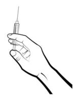 mão de médicos segura uma seringa com remédio para vacinação. prevenção da propagação da doença. vetor isolado de prevenção da gripe no fundo branco
