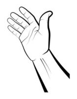 mão humana indica a direção do movimento. gesto de pedido de ajuda. presente, apresentação. vetor isolado no fundo branco