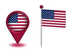 drop checkpoint e um alfinete com a bandeira americana para indicar no mapa dos estados unidos. Navegação GPS. vetor isolado no fundo branco