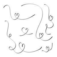 conjunto de coração abstrato mão desenhada em linha fina. desenho de uma linha contínua de coração. rabisco ilustração de coração desenhado de mão. vetor