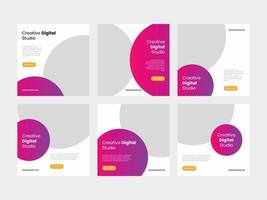 conjunto de banner quadrado de estúdio digital criativo gradiente roxo e modelo de feed de postagem de mídia social vetor