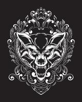 ilustração de arte de lobo e design de camiseta vetor premium