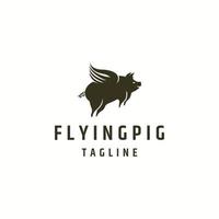 vetor plano de modelo de design de ícone de logotipo de animal de porco voador