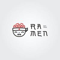 macarrão japonês ramen com personagem de rosto bonito no conceito de logotipo de tigela vetor