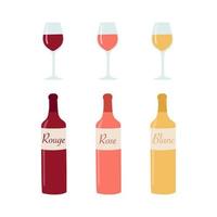 ilustração de garrafa e copos de vinho isolada no fundo branco. clipart vetorial. vetor