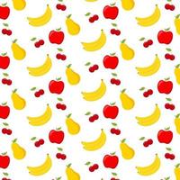 fruta padrão maçã, pêra, banana, cereja. ilustração vetorial. vetor