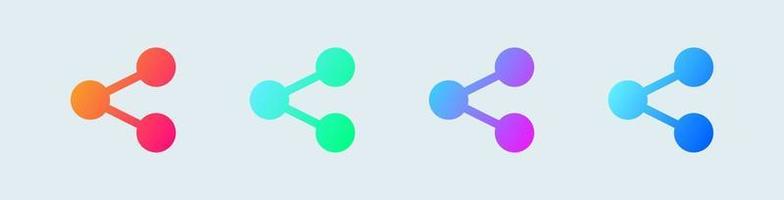 compartilhe ícones sólidos definidos em cores gradientes. conectar, compartilhamento de dados, símbolo de link, compartilhamento de rede, conjunto de botões de ícone de compartilhamento. vetor