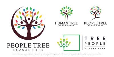 conjunto de ilustração vetorial de design de logotipo de árvore de pessoas com vetor premium de elemento criativo