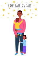 Feliz dia dos pais. pai com seus filhos. cartão de dia dos pais. ilustração vetorial em um estilo simples para impressão. vetor