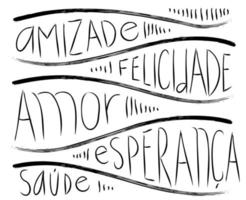 belas palavras em português brasileiro. tradução - amizade, felicidade, amor, esperança, bem-estar